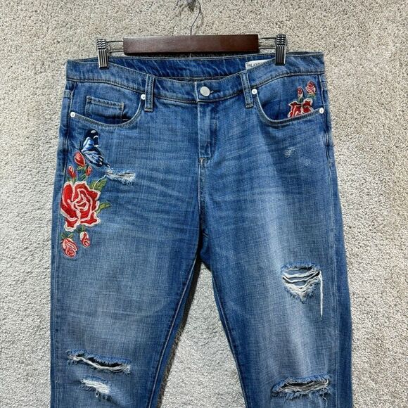 BLANKNYC Crop Girlfriend Jeans Women's 28 Blue Rose Embroidered Distressed Denim - Picture 4 of 16
